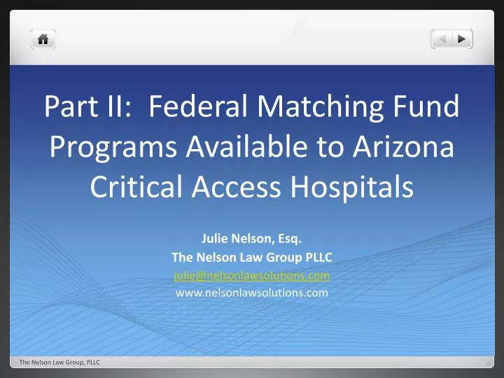 part ii federal matching fund programs available to arizona critical access hospitals