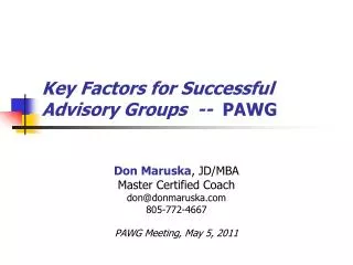 Key Factors for Successful Advisory Groups -- PAWG