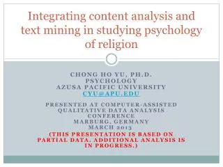 Integrating content analysis and text mining in studying psychology of religion