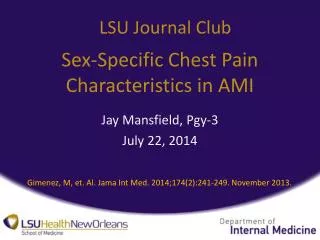 Sex-Specific Chest Pain Characteristics in AMI