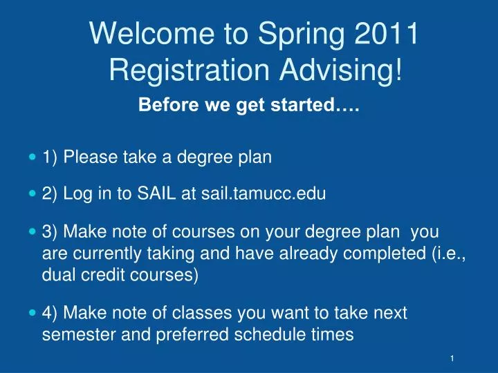 welcome to spring 2011 registration advising