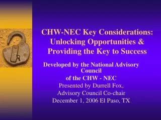 CHW-NEC Key Considerations: Unlocking Opportunities &amp; Providing the Key to Success