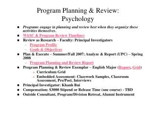 Program Planning &amp; Review: Psychology