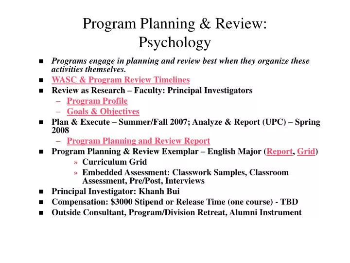 program planning review psychology