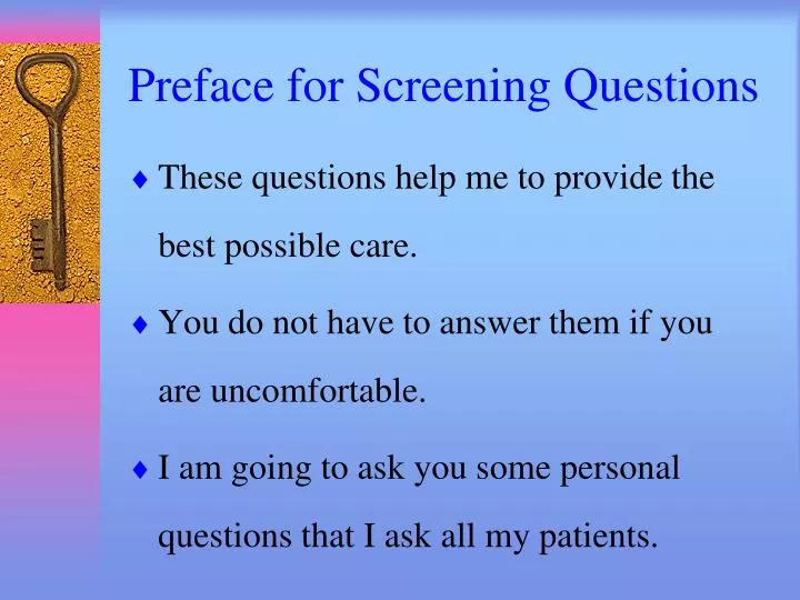 preface for screening questions