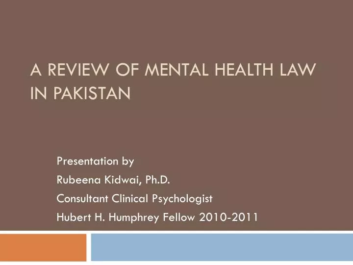 a review of mental health law in pakistan