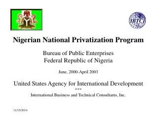 Bureau of Public Enterprises Federal Republic of Nigeria