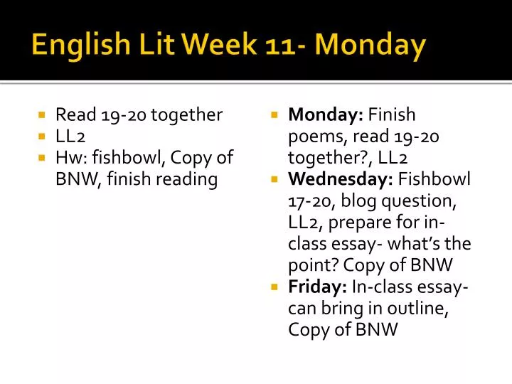 english lit week 11 monday