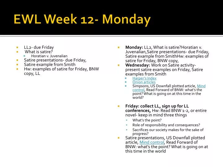 ewl week 12 monday