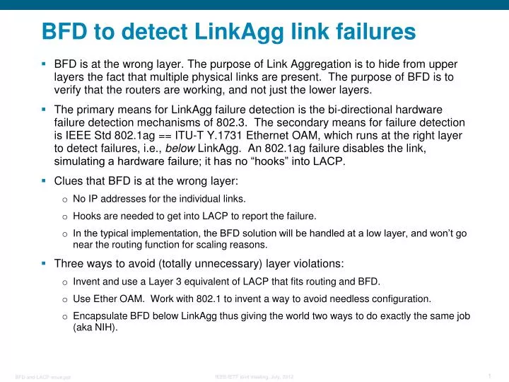 bfd to detect linkagg link failures