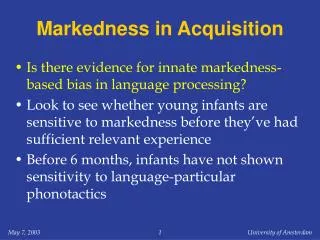 Markedness in Acquisition