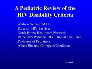 A Pediatric Review of the HIV Disability Criteria