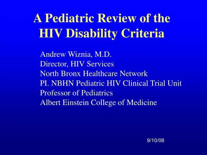 a pediatric review of the hiv disability criteria