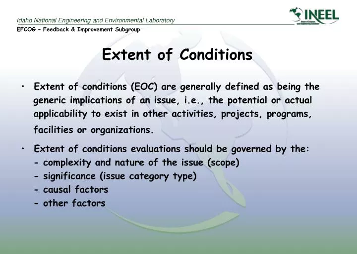 efcog feedback improvement subgroup extent of conditions