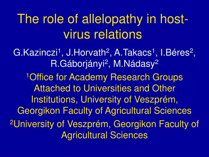 the role of allelopathy in host virus relations