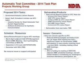 Automatic Test Committee - 2014 Task Plan Projects Working Group
