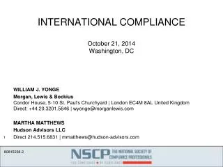 INTERNATIONAL COMPLIANCE October 21, 2014 Washington, DC