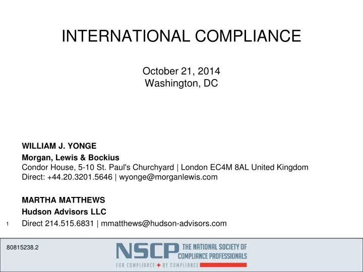 international compliance october 21 2014 washington dc