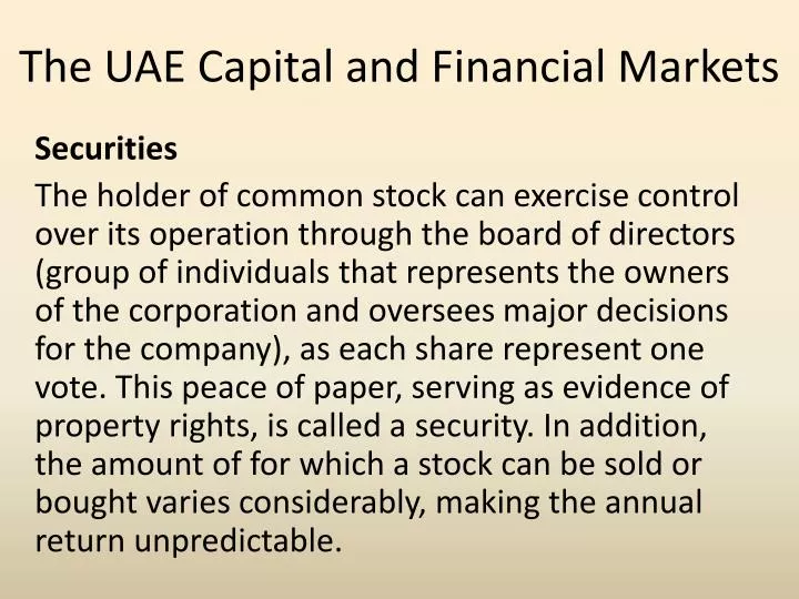 the uae capital and financial markets