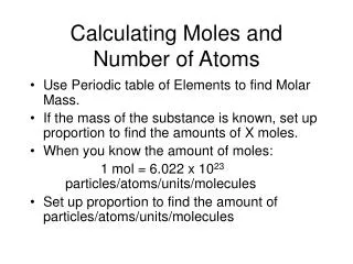 calculating moles and number of atoms