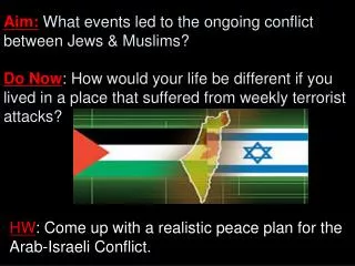 HW : Come up with a realistic peace plan for the Arab-Israeli Conflict.