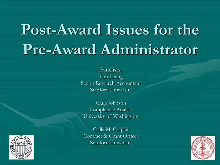 post award issues for the pre award administrator