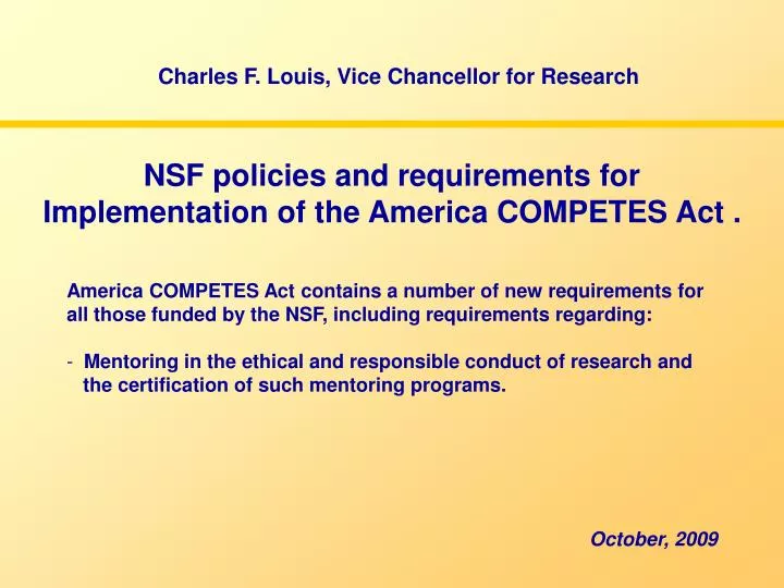 nsf policies and requirements for implementation of the america competes act