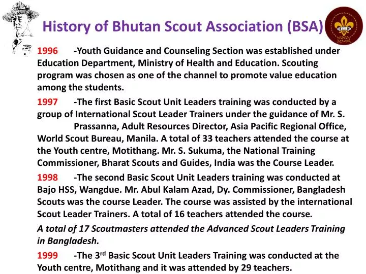 history of bhutan scout association bsa
