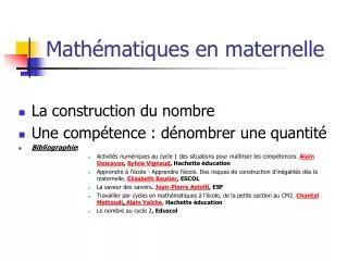 math matiques en maternelle