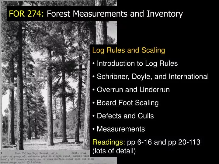 for 274 forest measurements and inventory