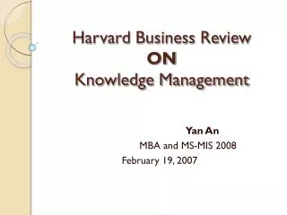 Harvard Business Review ON Knowledge Management