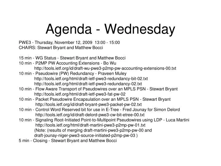 agenda wednesday