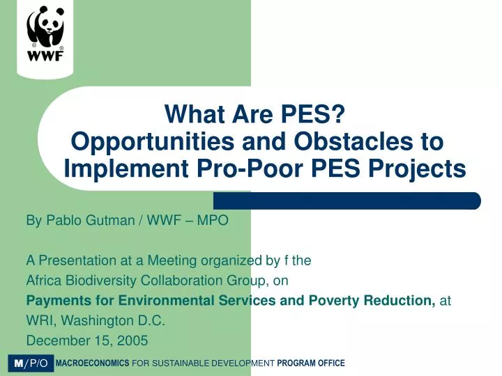 what are pes opportunities and obstacles to implement pro poor pes projects