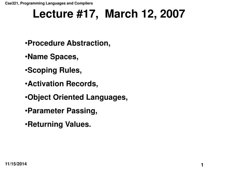 lecture 17 march 12 2007