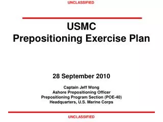 USMC Prepositioning Exercise Plan