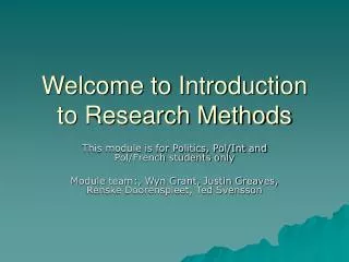 Welcome to Introduction to Research Methods
