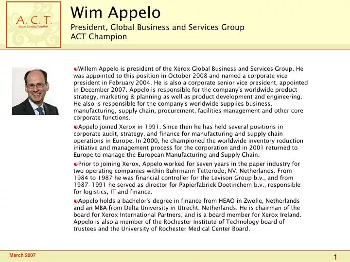 wim appelo president global business and services group act champion