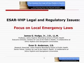 ESAR-VHP Legal and Regulatory Issues: Focus on Local Emergency Laws