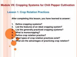 Module VII: Cropping Systems for Chili Pepper Cultivation