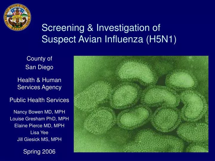 screening investigation of suspect avian influenza h5n1