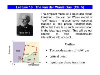 Lecture 16. The van der Waals Gas (Ch. 5)