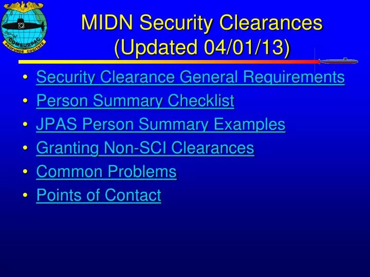 midn security clearances updated 04 01 13