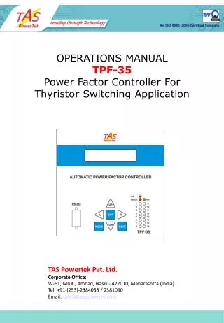 OPERATIONS MANUAL TPF-35 Power Factor Controller For Thyristor Switching Application