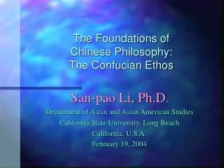 The Foundations of Chinese Philosophy: The Confucian Ethos