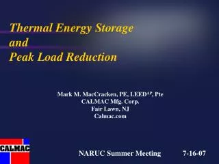 Thermal Energy Storage and Peak Load Reduction