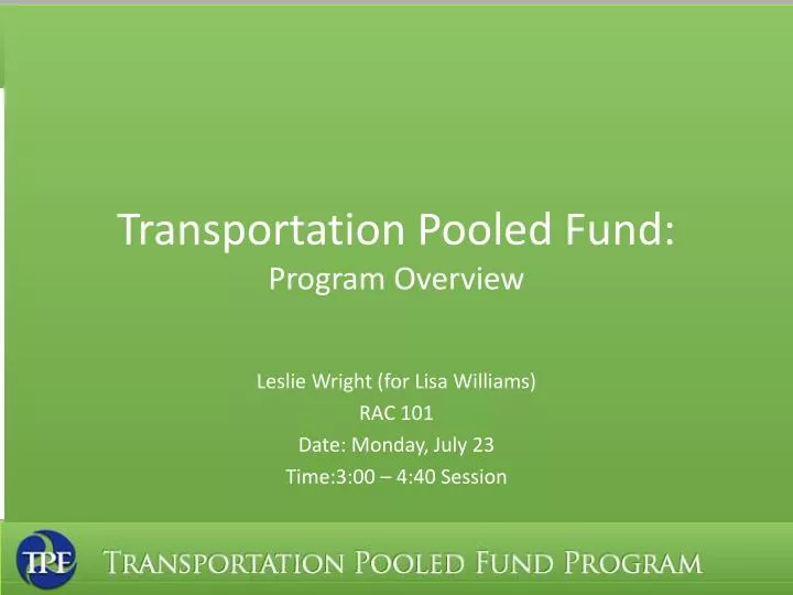 transportation pooled fund program overview
