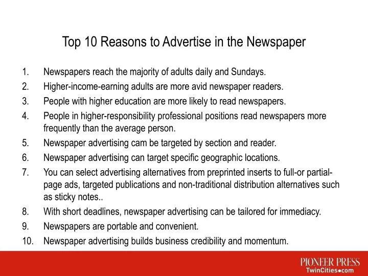 top 10 reasons to advertise in the newspaper