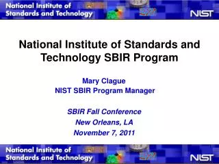National Institute of Standards and Technology SBIR Program