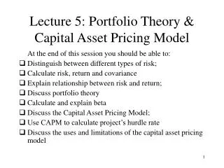 Lecture 5: Portfolio Theory &amp; Capital Asset Pricing Model