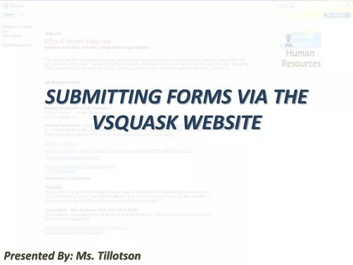 submitting forms via the vsquask website